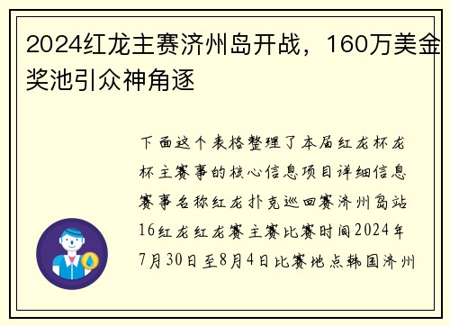 2024红龙主赛济州岛开战，160万美金奖池引众神角逐